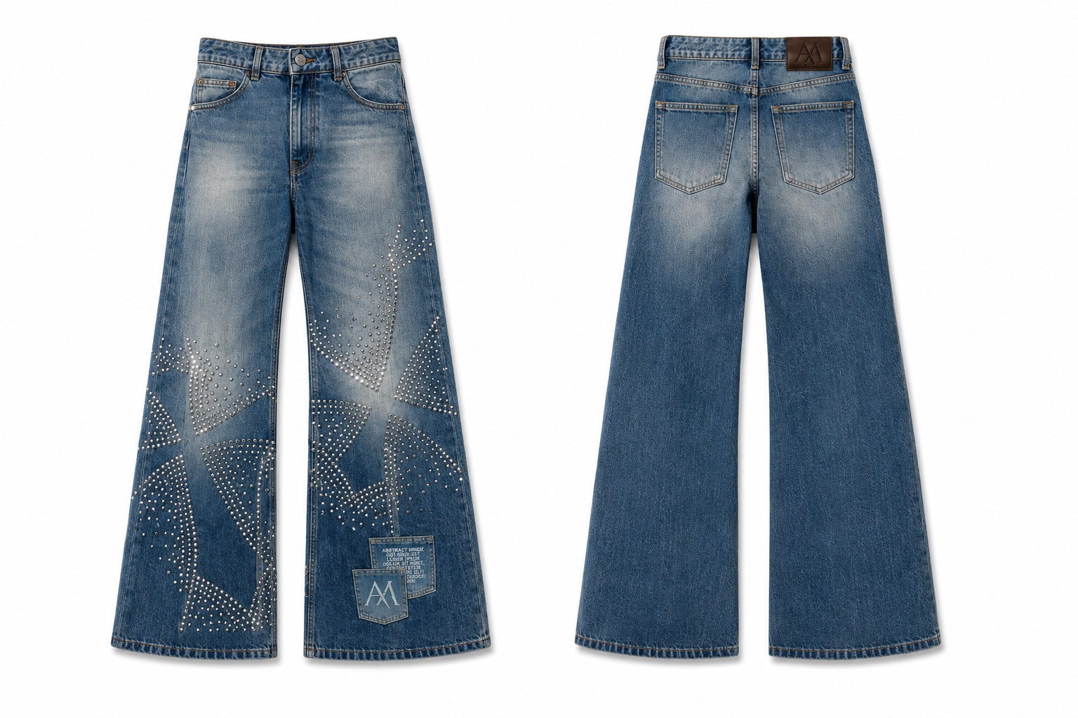 Abstract Mindz vintage indigo studded flare denim