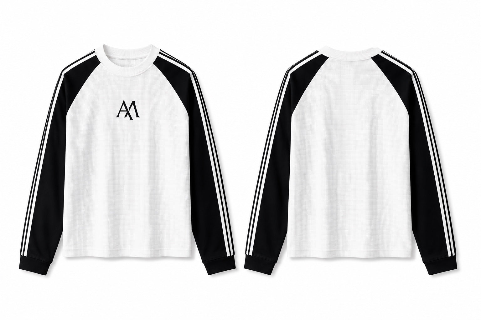 Abstract Mindz off-white waffle knit long-sleeve tee with black raglan sleeves