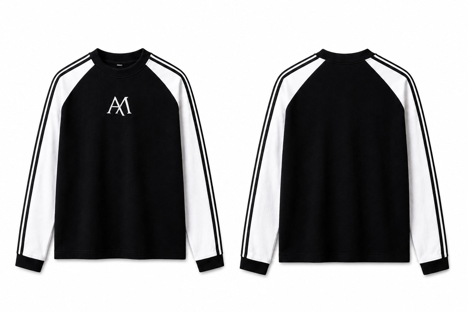 Abstract Mindz black waffle knit long-sleeve tee with white raglan sleeves